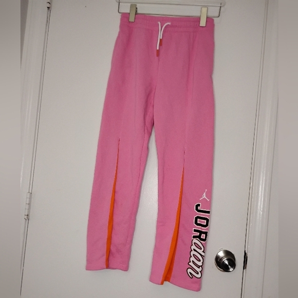 Nike Kids' Jordan Girls' Mashup Fleece Sweatpants in Pink and Orange - Picture 2 of 5